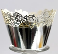 Elegant laser-cut silver hollow rose cupcake wrapper for wedding party and banquet decor - 5cm / Reflective Silver