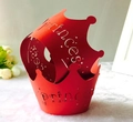 Laser cut red crown cupcake wrapper with princess text on warm white background - Pearlescent Red / 5cm