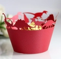 Vibrant red embossed paper cupcake wrapper with laser-cut dinosaur silhouettes for kids - Pearlescent Red