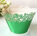 Laser cut hollow flower cupcake wrapper in metallic forest green for wedding cake decor - 5cm / Reflective Green