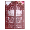 Burgundy laser-cut gatefold wedding invitation with elegant floral white inner card - Dark Red