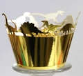 Laser-cut gold metallic dinosaur cupcake wrappers with dinosaur silhouettes - Reflective Gold