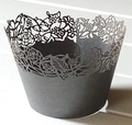 Elegant black laser-cut cupcake wrapper with floral vine pattern for party decoration - 5cm / Silver Charcoal