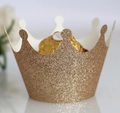 Golden glitter crown cupcake wrapper laser-cut party decoration for festive birthdays - Glitter Rose Gold