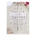 Elegant laser cut wedding invitation with cream hollow gate and pink peony floral design - Ivory