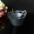 Dark grey glitter dinosaur cupcake wrappers with laser-cut hollow dinosaur silhouettes - Black Sparkle
