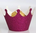Macro shot of rose red glitter crown cupcake wrapper with luxury metallic finish - Glitter Fuchsia