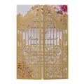 Elegant gold laser-cut gate wedding invitation with floral insert card design - Champagne Gold