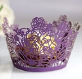 Elegant purple laser-cut cupcake wrappers with floral rose pattern for wedding decorations - Dark Purple