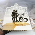 Elegant 3D laser cut wedding card with gold mirror Mr & Mrs design and double rings - Gold