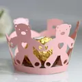 Rosa lasergeschnittene Bären-Cupcake-Förmchen mit Herz für Hochzeitsdekorationen - Rosa