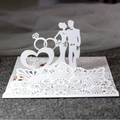 3D laser cut white wedding card featuring Mr & Mrs silhouettes and engagement rings - White