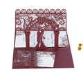 Invitación de boda 3D calada con láser en color burdeos con tarjeta floral y RSVP - Rojo oscuro