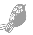 Detailed view of grey hollowed-out bird place card with delicate laser-cut heart patterns - Silver Grey