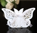Elegant white butterfly laser-cut wedding candy favor box with silk ribbon and rose decor - White