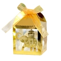 Golden laser-cut elephant candy box with a yellow ribbon for parties and celebrations - Reflective Gold