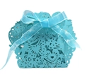 Elegant light blue laser cut butterfly candy box with silk ribbon for wedding gifts - Turquoise Blue