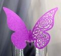 Detail of laser-cut purple glitter butterfly cup card with rose hollow design for wedding - Dark Purple
