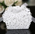 Elegant white laser-cut butterfly favor box with ribbon for wedding and party candy - White