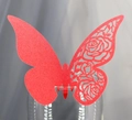 Detailed laser-cut rose pattern on a red butterfly wine glass card for wedding decor - Pearlescent Red