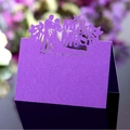 Marque-place violet découpé au laser Mr & Mrs avec motifs de cœur et papillon pour mariage - Violet foncé