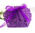 Elegant purple laser-cut wedding gift box with butterfly pattern and silk ribbon bow - Dark Purple