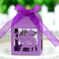 Purple laser-cut elephant candy box with matching satin ribbon bow for parties - Dark Purple