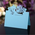 Elegant light blue laser-cut Mr & Mrs wedding place card with butterfly silhouette - Tiffany Blue