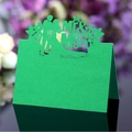 Green laser cut wedding place card featuring Mr & Mrs silhouettes and butterfly detail - Dark Green