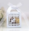 Scatola per caramelle a gabbia bianca tagliata al laser con elegante nastro bianco - Bianco