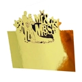 Elegant laser-cut gold wedding place card with Mr & Mrs silhouette and butterfly design - Reflective Gold