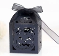 Laser-cut Halloween pumpkin candy box in matte black paper with decorative ribbon - Black (With Black Ribbon)