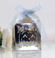 Laser-cut silver Halloween pumpkin favor box with elegant light blue ribbon bow - Reflective Silver (With Light Blue Ribbon)