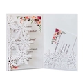 Laser-cut white snowflake holiday card with floral inner leaf and RSVP card set - White