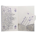 Elegant silver glitter laser cut wedding invitation set with white insert and purple text - Glitter Silver