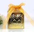 Golden laser-cut Halloween pumpkin candy box with orange organza ribbon bow - Reflective Gold (With Gold Ribbon)