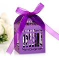 Elegante scatola viola tagliata al laser per caramelle con uccello e nastro in seta - Viola scuro