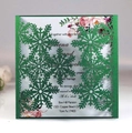 Elegant emerald green laser-cut snowflake wedding invitation with white floral insert - Dark Green