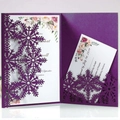 Elegant laser-cut snowflake wedding invitation set in dark purple with floral details - Dark Purple