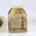 Elegante scatola regalo color champagne traforata con nastro in organza coordinato - Beige Oro