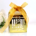 Elegant gold laser-cut birdcage candy box with yellow ribbon bow for weddings - Reflective Gold