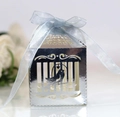 Silver birdcage hollow candy box with light blue ribbon for wedding party favors - Reflective Silver