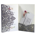 Invito di nozze elegante intagliato al laser argento glitter con carta floreale e RSVP - Argento Carbone Scintillante