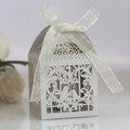 Silver laser-cut birdcage wedding favor box with glitter finish and white organza bow - Silver