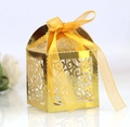 Boîte cadeau dorée ajourée au laser avec ruban en organza pour emballage de bonbons - Or Réfléchissant