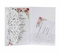 Laser-cut pearl white wedding invitation with delicate hollow floral pattern and RSVP card - White