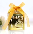 Golden Halloween ghost candy box with laser-cut BOO design and orange organza ribbon - Reflective Gold