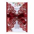 Élégante invitation de mariage rouge pailleté découpée au laser avec nœud en satin chic - Rouge