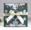 Elegant dark green laser cut snowflake invitation card with white floral inner page and ribbon - Dark Green