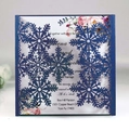 Navy blue laser-cut wedding invitation featuring snowflake patterns and floral inner card - Dark Blue